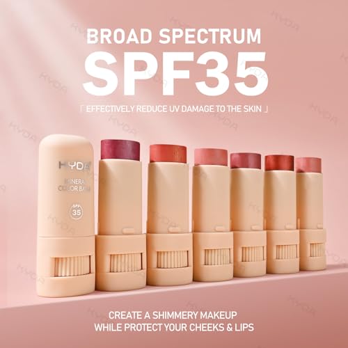 KYDA Mineral Color Balm, Buildable Shimmer Color for Lips and Cheeks, Broad spectrum SPF 35, Natural Shimmer Finish, Lightweight Blendable Creamy, Multiuse Blush Stick, ROSE