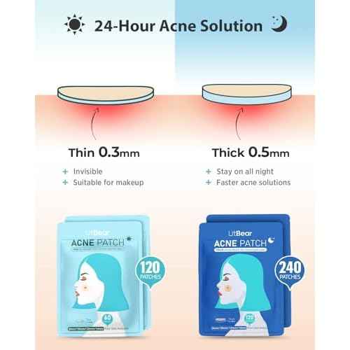 LitBear Acne Pimple Patches- Day and Night 4 Sizes 360 Dots Thin & Thick Hydrocolloid Patches with Witch Hazel, Tea Tree & Calendula Oil, Extra Adhesion Pimple Patches for Face Zit Patch Acne Dots