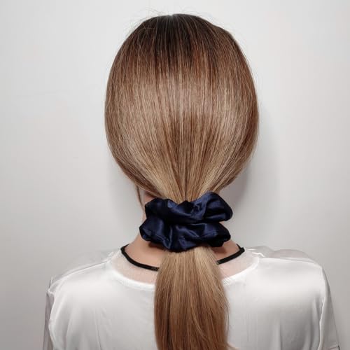 12 Pcs Assorted Blue Satin Silk Hair Scrunchies - 4.5 Inch Ties