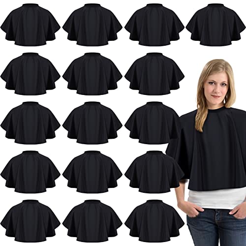 Wesiti 16 Pcs Short Makeup Cape for Women Men Black Waterproof Nylon Hair Cutting Cape, Salon Hair Apron Beard Shorty Smock for Clients Lightweight Makeup Bib for Artist Beautician