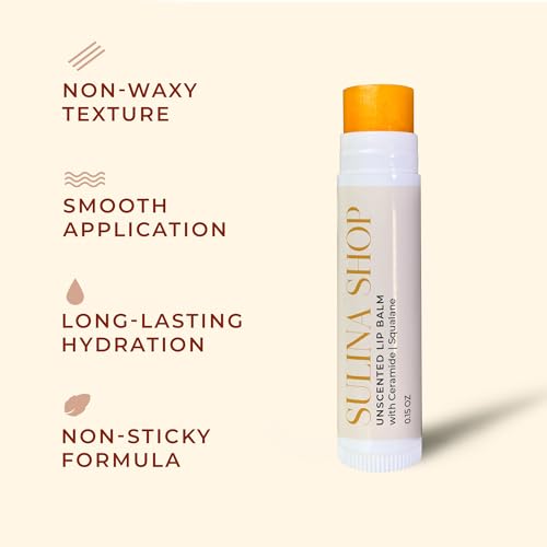 Unscented Lip Balm Hydrating for Dry Lips - Lip Moisturizer with Castor Oil and Beeswax, Chapped Lip Repair, Restores Smoothness, Barrier Protection, Fragrance-Free and Gentle - 0.15 Fl oz (Pack of 3)