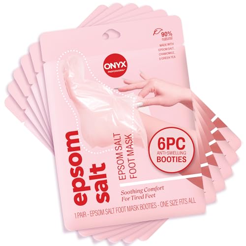 Onyx Professional Epsom Salt Foot Mask Booties for Sore Feet - 6 Pairs