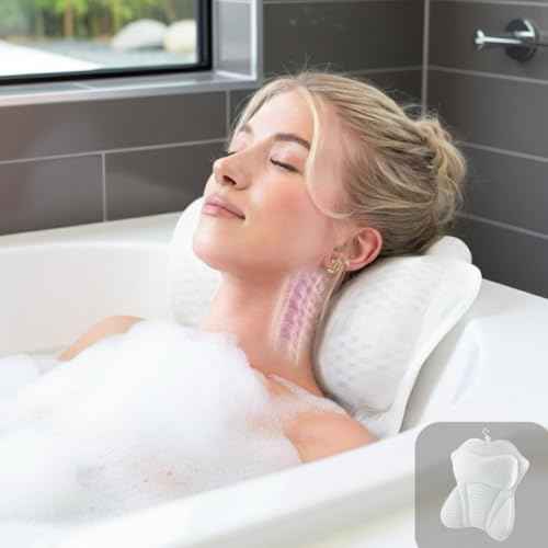 Bath Pillow, Luxury Bathtub Pillow, Extra Soft Bath Pillows for Tub Back Neck and Head Support, Non-Slip Suction, Spa Gifts for Women, 4D Air Mesh Cushion