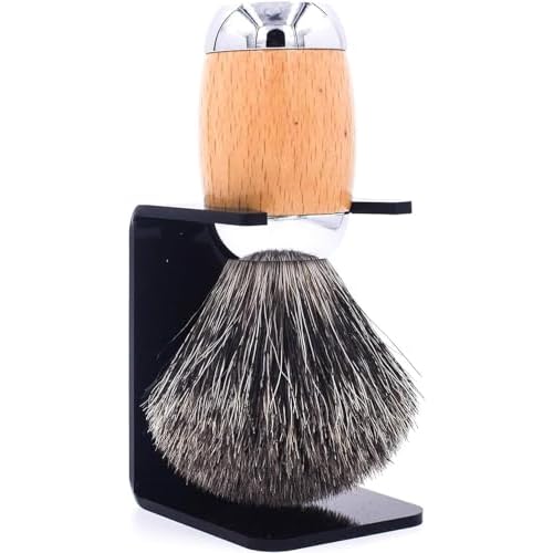 Taconic Shave 100% Mixed Badger Shaving Brush ? Extra-Dense 22?mm Knot for Rich Lather, Beechwood & Chrome Ergonomic Handle + Lucite Stand Included