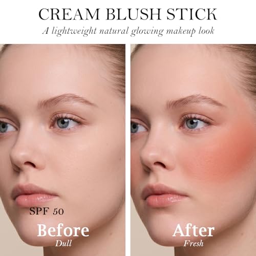 SPF 50 Sunscreen Blush Stick for Cheeks & Lips - Waterproof Cream Color Balm