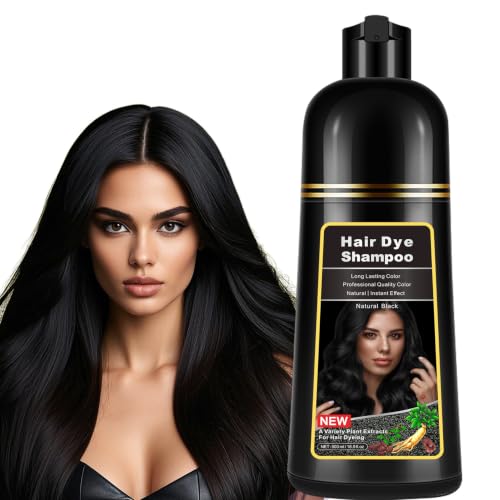Dark Black Hair Dye Shampoo - 3 in 1 Gray Coverage for Men & Women