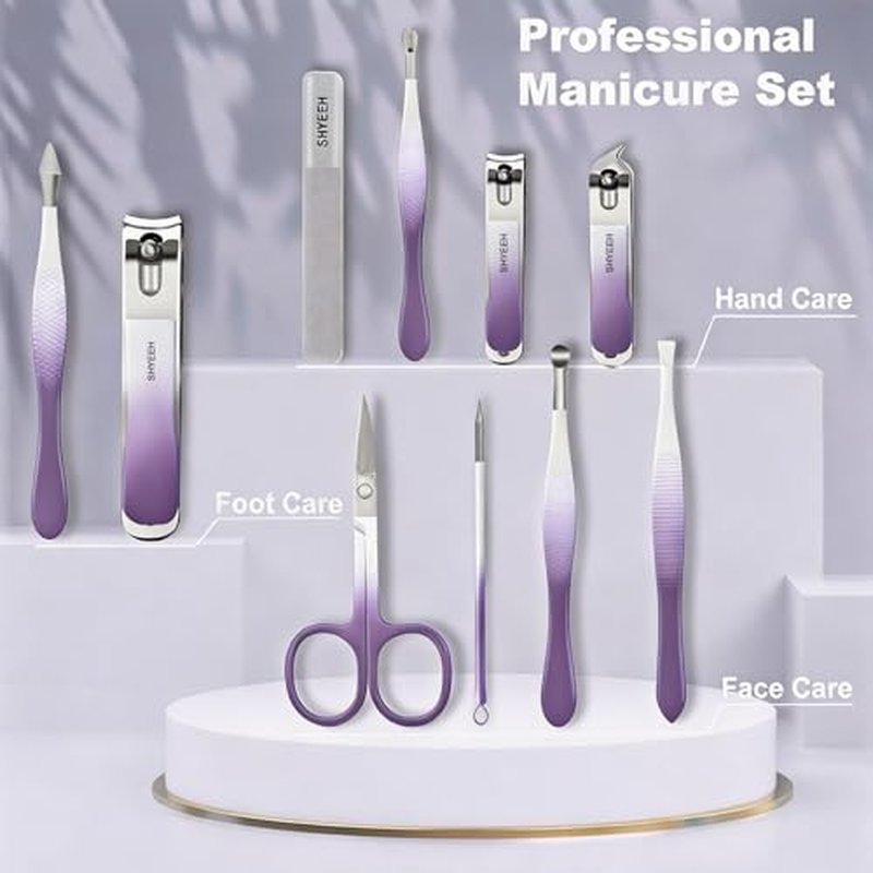 10-Piece Manicure Set with High-Carbon Steel & Leather Case