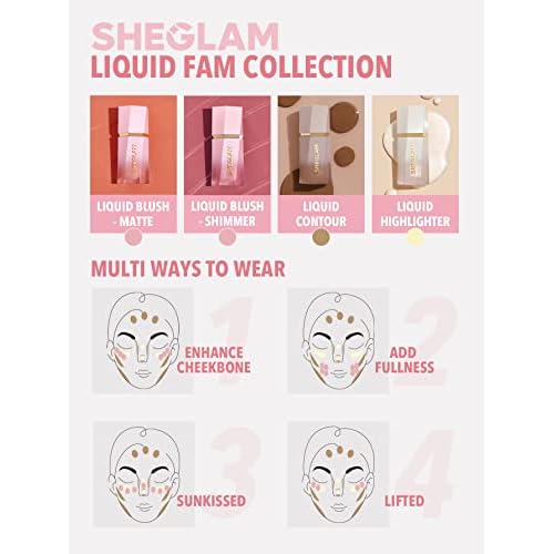 SHEGLAM Liquid Family Liquid Blush-Love Cake Liquid Contour-Soft Tan Liquid Bronzer-Toffee