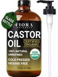 Organic Castor Oil by Fiora Naturals – 16 Oz Cold Pressed for Hair & Skin