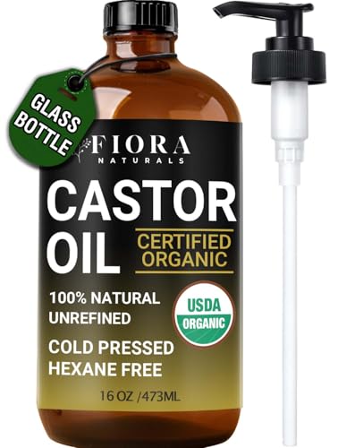 Organic Castor Oil by Fiora Naturals – 16 Oz Cold Pressed for Hair & Skin