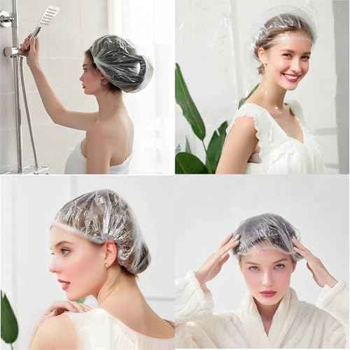 200PCS Disposable Shower Caps, Plastic Clear Hair Cap Large Thick Waterproof Bath Caps for Women & Men Unisex Reusable Travel Essentials for Deep Conditioning, Hair Treatment, Hotel, Spa, and Home Use