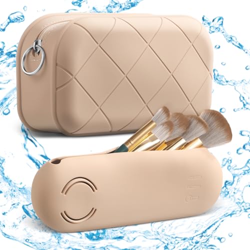 2 Pcs Silicone Portable Travel Makeup Bag,Soft Silicone Waterproof Toiletry Cosmetic Bag for Women Zipper Closure Organizer Makeup Case