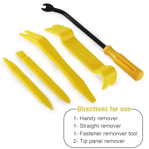 LivTee 5 pcs Auto Trim Removal Tool Kit, No Scratch Plastic Pry Tool Kit - Interior Door Panel Clip Fastener Removal Set for Vehicle Dash Radio Audio Installer (Yellow)