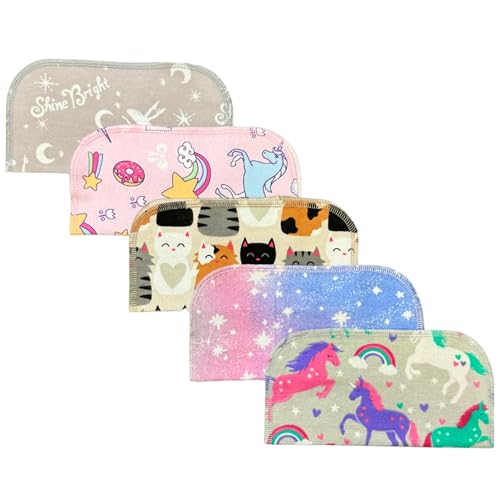Gina's Soft Cloth Shop 1 Ply All Things Girl Flannel Washable Kids Lunchbox Napkins 8x8 inches 5 Pack - Little Wipes (R) Flannel- Proudly Made in the USA!