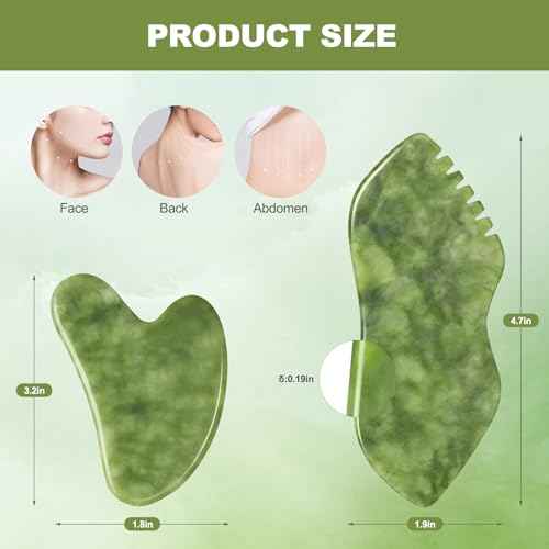 airogym 2PCS Jade Stone Gua Sha Set Face Massager Jade Facial Tools Body Lymphatic Drainage Massager, Guasha Face Sculpting Tool Skin Care Set Gifts for Women Gua Sha Sculpting for Tighten Skin
