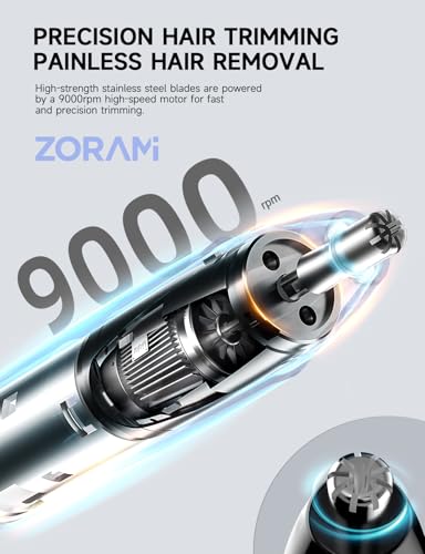 ZORAMI Black Rechargeable Nose & Ear Hair Trimmer with Dual-Edge Blades – 9000RPM, Multitask Grooming for Men & Women