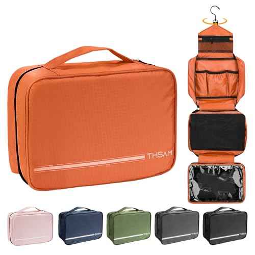 Travel Toiletry Bag for Women Men - Portable Large Hanging Organizer Makeup Bag for Cosmetic, Shampoo, Conditioner, Brushes Set, Cosmetic Travel Accessories Essentials, Orange