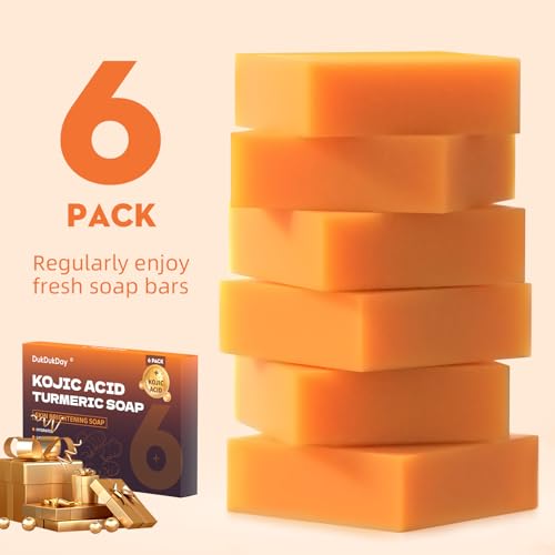 Turmeric Soap Bar Dark Spots for Face & Body, Kojic Acid soap Deep Cleansing, Gentle Soap Sensitive Skin Formula, All Skin Types 60g x 6 Bars