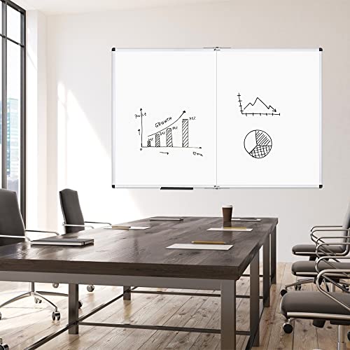 VIZ-PRO Large Dry Erase White Board/Magnetic Foldable Whiteboard, 72 X 48 Inches, Silver Aluminium Frame