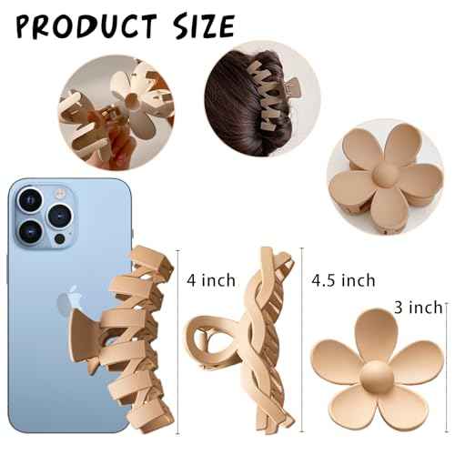 8PCS Hair Clips for Women, Flower Claw Clips for Thin Thick Curly Hair, Non-Slip Strong Hold Hair Jaw Clips, Summer Hair Accessories for Girls