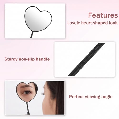 2Pcs Heart Shaped Lash Mirror - Stainless Steel Eyelash Extension Tool