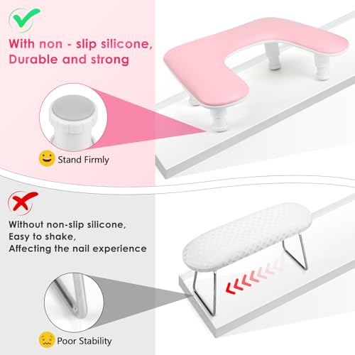 Adjustable U-Shaped Nail Arm Rest - Pink PU Leather