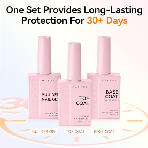Makartt Builder Nail Gel Kit with Clear Top Coat & Base Coat 3 pcs 15ml each