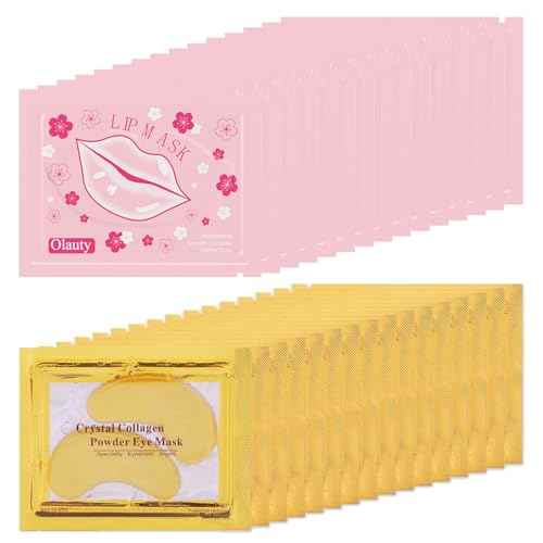 Eakroo 30 Pairs Lip Masks & Eye Masks, Crystal Collagen Eye Patches for Puffy Eyes, 24K Gold Gel Crystal Collagen Eye Pads, Effectively Nourishes the Lip Skin, Gifting Items, Hangover Kit