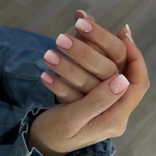 Short Square Pink Ombre Press On Nails 24 Pc Kit