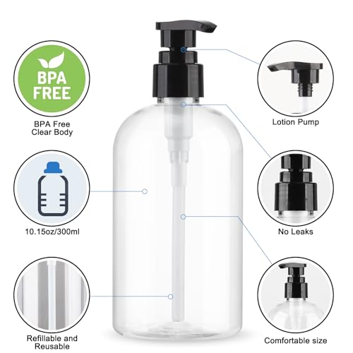 300ml Empty Pump Bottles 2 Pack Clear Plastic Dispenser