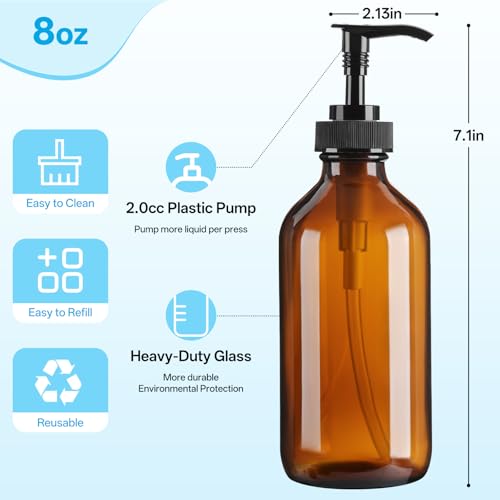 8oz Amber Glass Dispenser Bottles 3-Pack with Pump