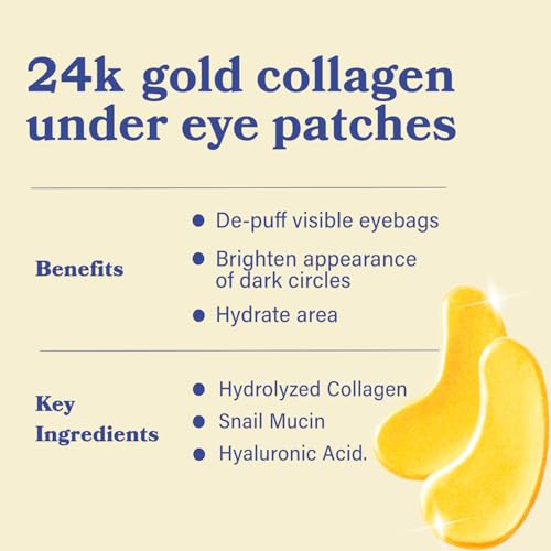 Gold Under Eye Patches for Puffy Eyes & Dark Circles (20 Pairs)