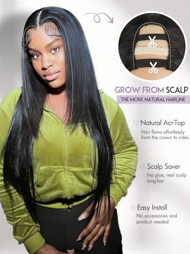 Yaki Straight U Part Wig 24" Clip-In Glueless Heat Resistant Natural Black