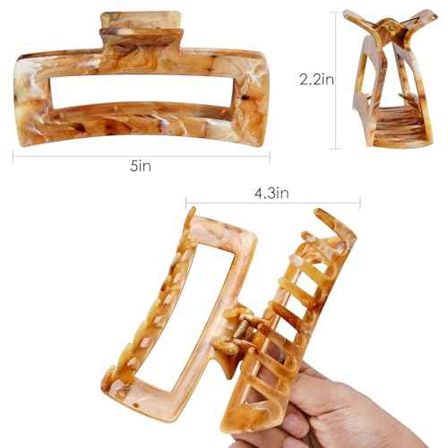 3Pcs Hair Claw Clips for Women, 5 Inch Non slip Large Claw Clip, Reference Ink Painting Design, Ideal for Home Party and Work Styling, Hair Accessories for Girls Gift (Brown Gray Purple)