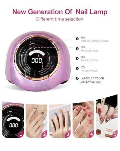 MIRAGE LAYON Pink UV LED Nail Lamp 288W Professional Gel Dryer with 63 Beads