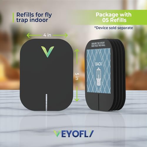 VEYOFLY Fly Trap Indoor Refill, Fruit Fly Traps for Indoors, Gnat Traps for House Indoor,Fly Catcher Indoor, Fly Trap,Plug in Catch for Fruit Flies,Moths,Gnats,Mosquito Trap (Pack of 5 Refills-Black)