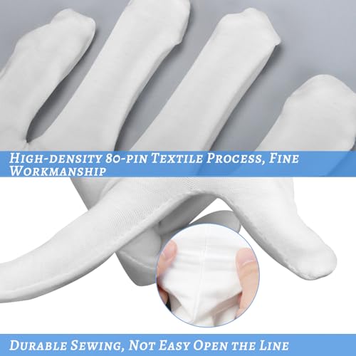 White Cotton Moisturizing Gloves Overnight for Dry Hands & Eczema (5 Pairs)