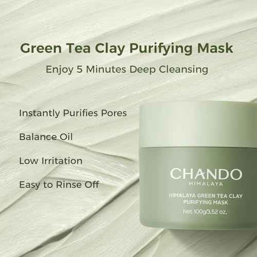 Purifying Green Tea Mask, Natural Facial Clay Mask Deep Pore Cleansing with Green Tea Extract and Portulaca Extract, for Clogged Pores, Detoxifies & Balance Oil, 3.52 fl.oz