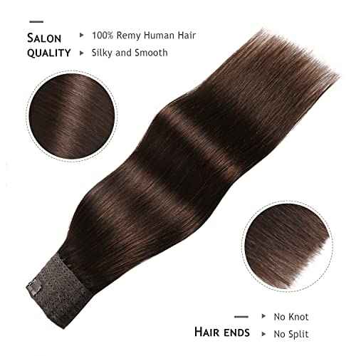 YILITE Wire Hair Extensions Real Human Hair £¬Wire hair 18 inches 95g Silky Straight #2 Dark Brown Human Hair Extensions One Piece Wire Hair Extensions with Fish Line
