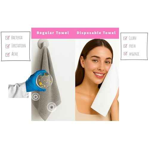 XL Disposable Face Towels ? 50 Count Ultra-Soft 100% Viscose Lint-Free Dry Wipes for Makeup Removal & Skincare, Hygienic Facial Towelettes for Sensitive Skin, Travel & Daily Use