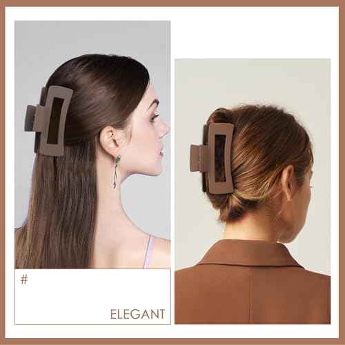 8 Pcs Large Hair Claw Clips 4.1 Inch Non-slip Big Square Matte Hair Claws for Women, Strong Hold Banana Clip for Thick Thin Hair(Grey/Khaki/Black)