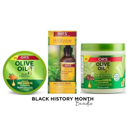 ORS Olive Oil Edge Control Hair Gel, HAIRestore Fertilizing Serum with Nettle Leaf and Horsetail Extract, Olive Oil Fortifying Cream Hair Dress - Bundle