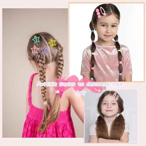 Girls Hair Rubber Bands Colorful Elastic Hair Ties Set Toddler Hair Accessories for Girls with Cute Hair Clips and Box