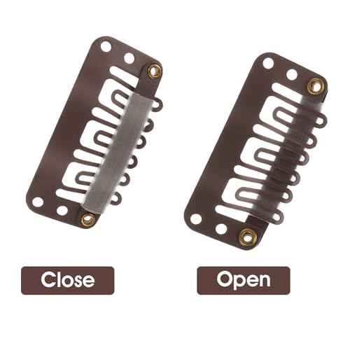 Yolev 50PCS Wigs Snap Clips Hair Extension Clips 6-Teeth U-Shape Metal Silicon Wig Hair Extension Clips for Women Hairpiece (Dark Brown)