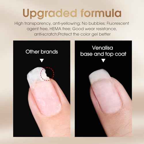 VENALISA No Wipe Gel Top Coat and Base Coat Set 2 Pcs 10ML for Gel Nail Polish, Shiny Finish and Long Lasting Soak Off Salon Manicure DIY at Home For Girls Women