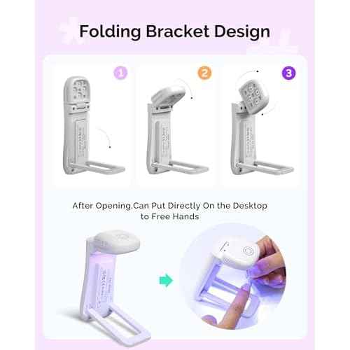 MelodySusie Foldable Cordless UV Nail Lamp with Stand,P-Art09F Rechargeable UV LED Light Featuring Touch Panel & 2-in-1 Lighting Curing Flash Cures All Soft Gels Especially Half-Cured, Base & Top Coat