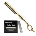 Professional Hair Razors for Cutting - Gold Stainless Steel with 10 Blades