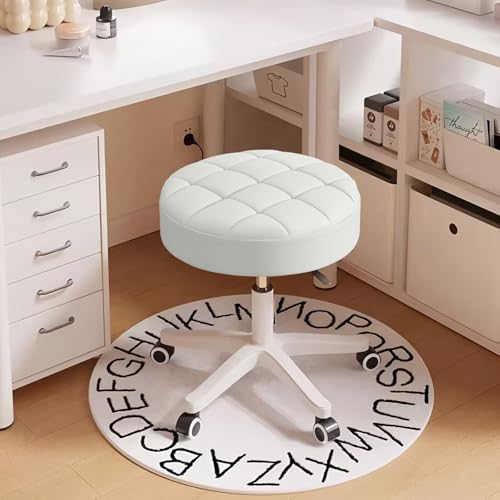 Rolling Stool with Wheels, Height Adjustable Padded Seat, 360 Swivel