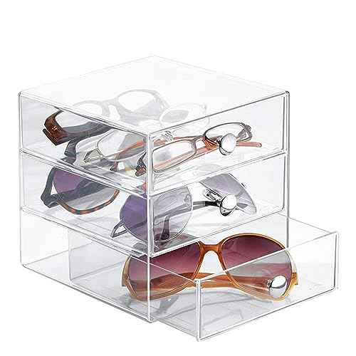 Makeup Drawer Organizer Box with 3 Drawers, Acrylic Cosmetic Display Case Vanity Organizer Jewelry Storage Box Stackable Storage for Cosmetics, Skin Care, Bathroom, Countertop, Silver Handle