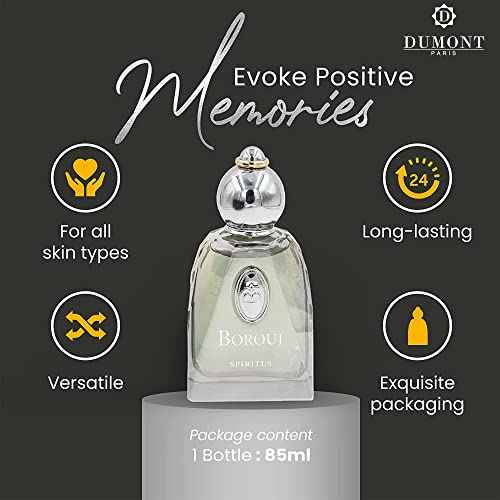 Dumont BOROUJ SPIRITUS - 85ml - Unisex Perfume for Men & Women - Long Lasting Cologne Mist & Body Spray with Aromatic Floral, Amber & Musk Fragrance - for Him & Her